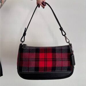 Coach black and red plaid tartan Hamptons demi bag